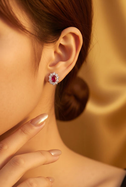 0.51 ct Cluster Ruby Diamond Earrings - 9ct Yellow Gold