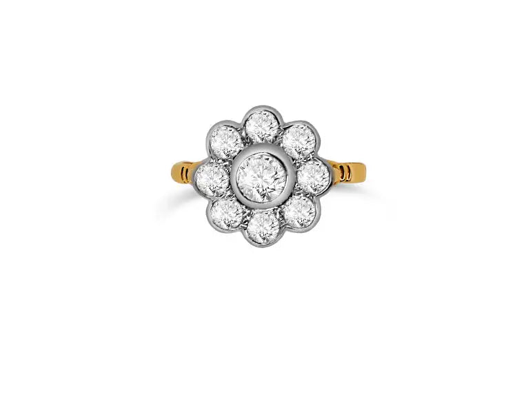1ct Diamond Cluster Ring – 18ct Yellow Gold