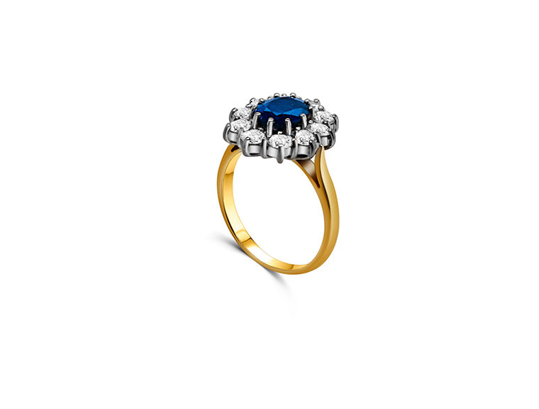 Sapphire & Diamond Cluster Ring – 18ct Yellow Gold