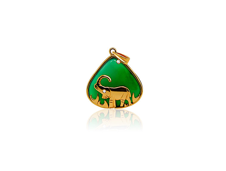 0.2cts Pendant Jade and Diamond (18ct Yellow Gold)