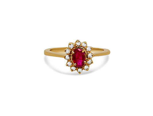 Ruby and Diamond Cluster Ring (18ct Yellow Gold)