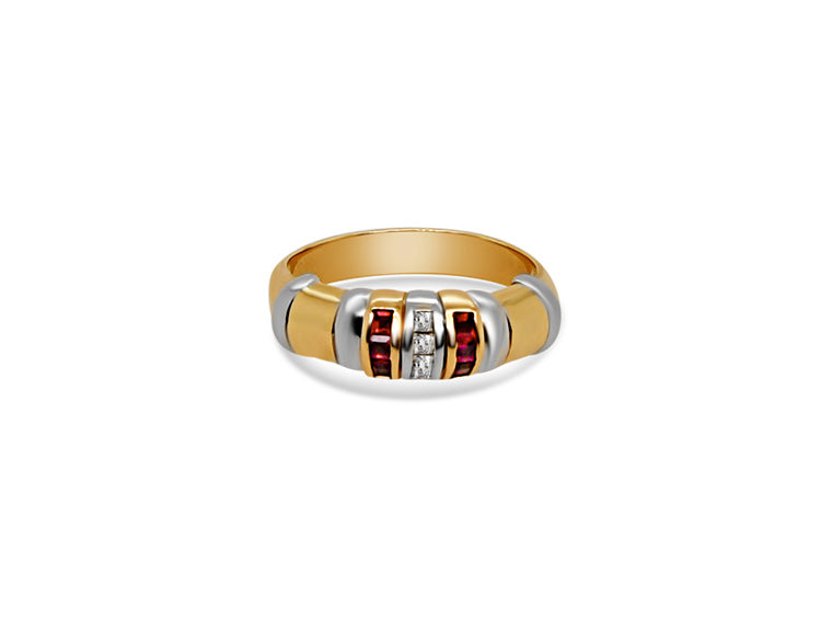 Diamond and Ruby Half Eternity Ring - 18ct Yellow Gold