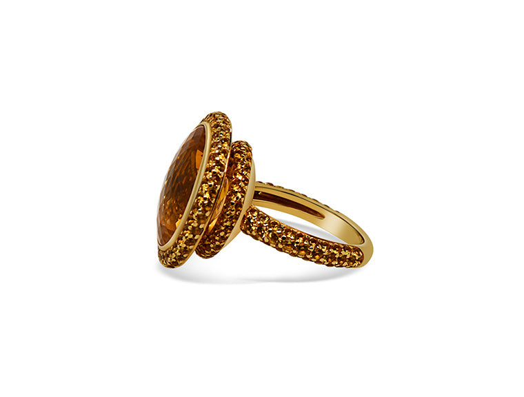 Theo Fennell Citrine and Diamonds Double Halo Ring - 18ct Yellow Gold