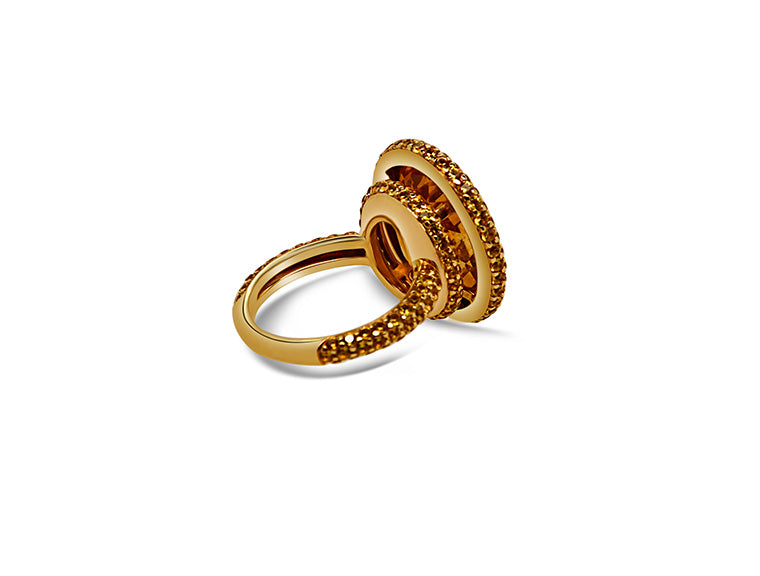 Theo Fennell Citrine and Diamonds Double Halo Ring - 18ct Yellow Gold