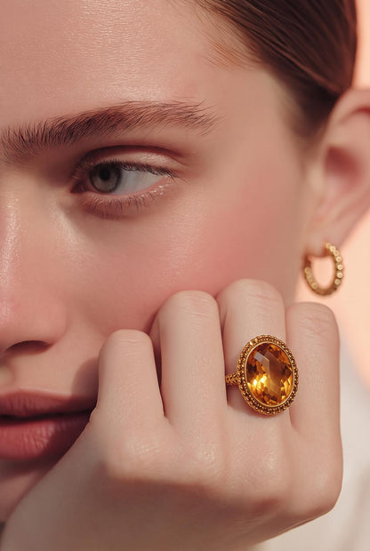 Theo Fennell Citrine and Diamonds Double Halo Ring - 18ct Yellow Gold