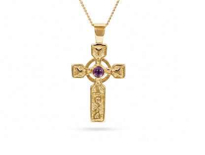 Amethyst Cross Pendant and Chain – 9ct Yellow Gold