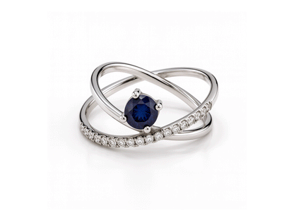 Sapphire and Diamond Cross Over Diamond Ring - 18ct White Gold