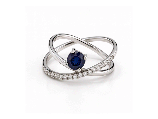 Sapphire and Diamond Cross Over Diamond Ring - 18ct White Gold