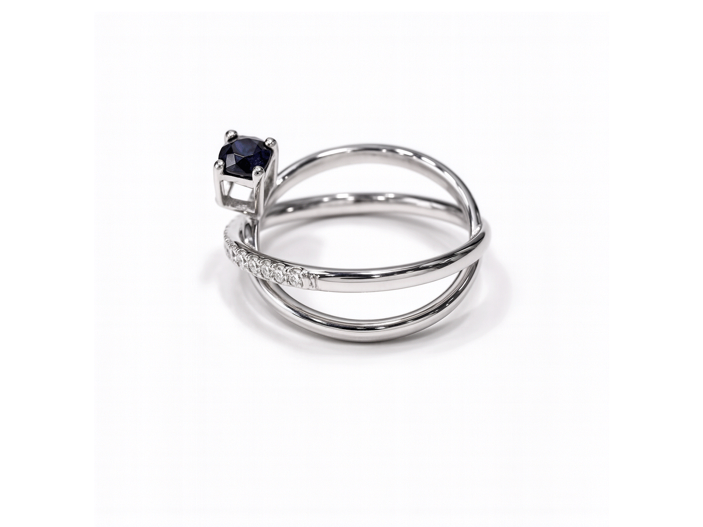 Sapphire and Diamond Cross Over Diamond Ring - 18ct White Gold