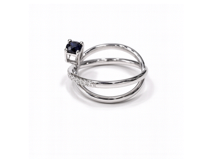Sapphire and Diamond Cross Over Diamond Ring - 18ct White Gold