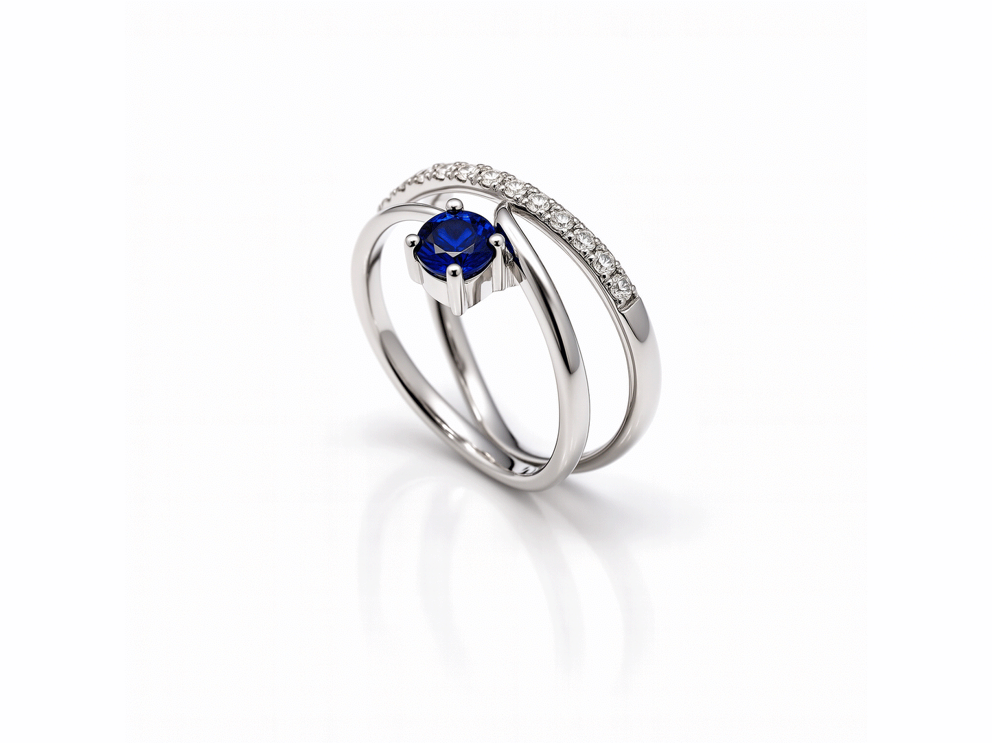 Sapphire and Diamond Cross Over Diamond Ring - 18ct White Gold