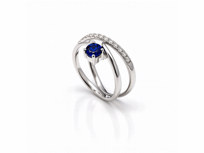 Sapphire and Diamond Cross Over Diamond Ring - 18ct White Gold