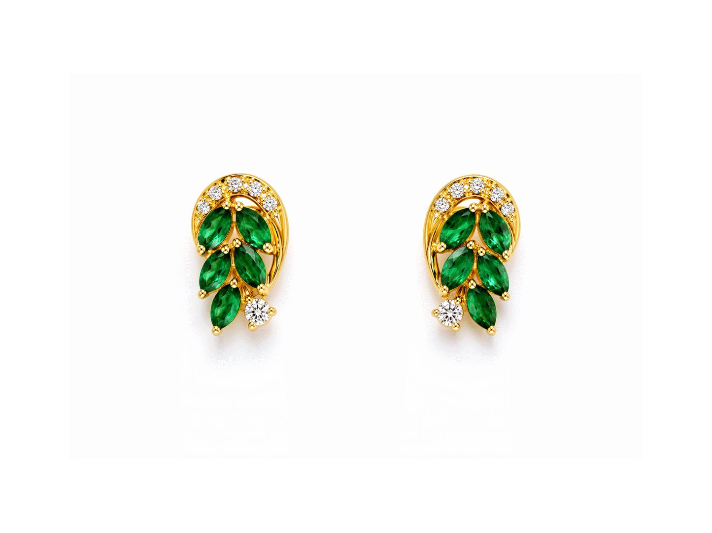 Emerald and Diamonds Earring - 18ct Yellow Gold