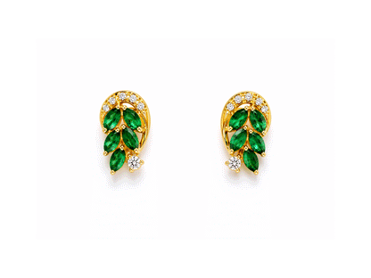 Emerald and Diamonds Earring - 18ct Yellow Gold