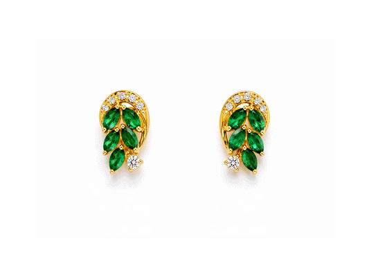Emerald and Diamonds Earring - 18ct Yellow Gold