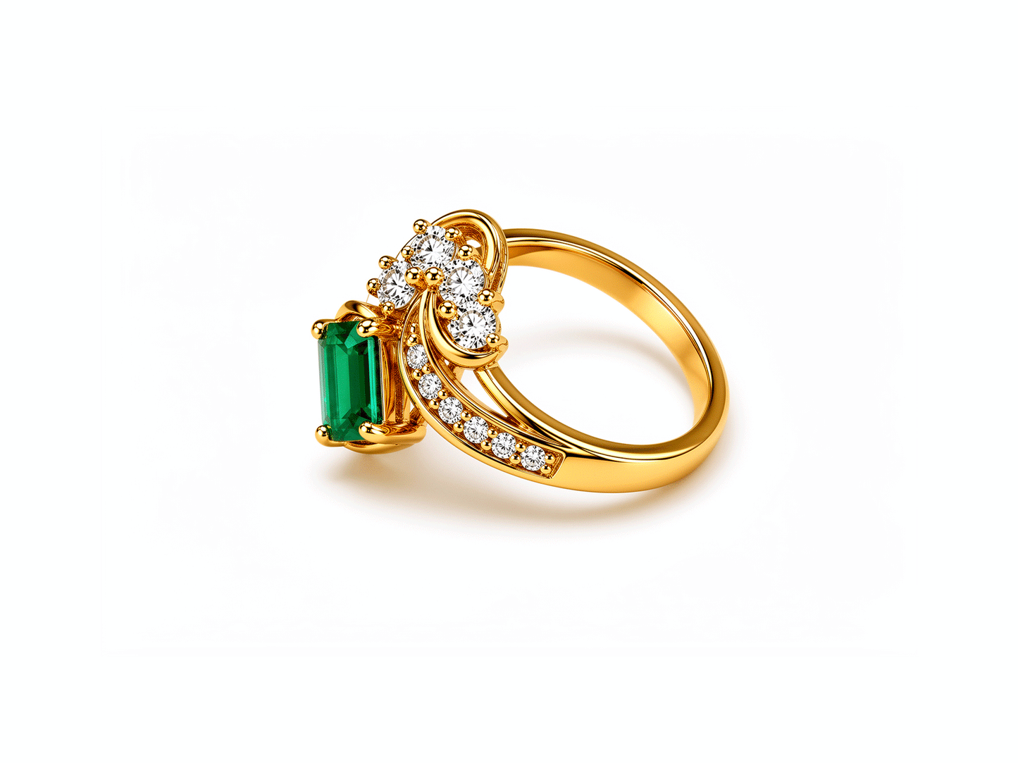 Emerald and Diamond Ring - 18ct Yellow Gold