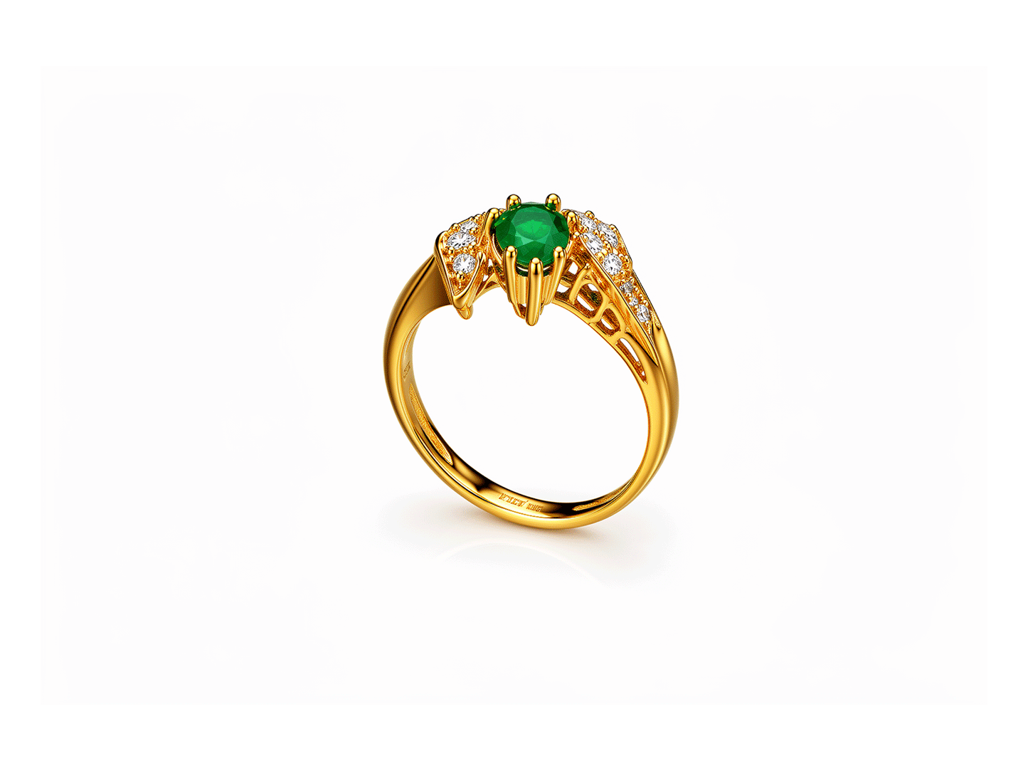 Emerald and Diamond Ring - 18ct Yellow Gold
