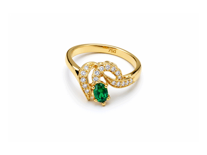 Emerald and Diamond Ring - 18ct Yellow Gold