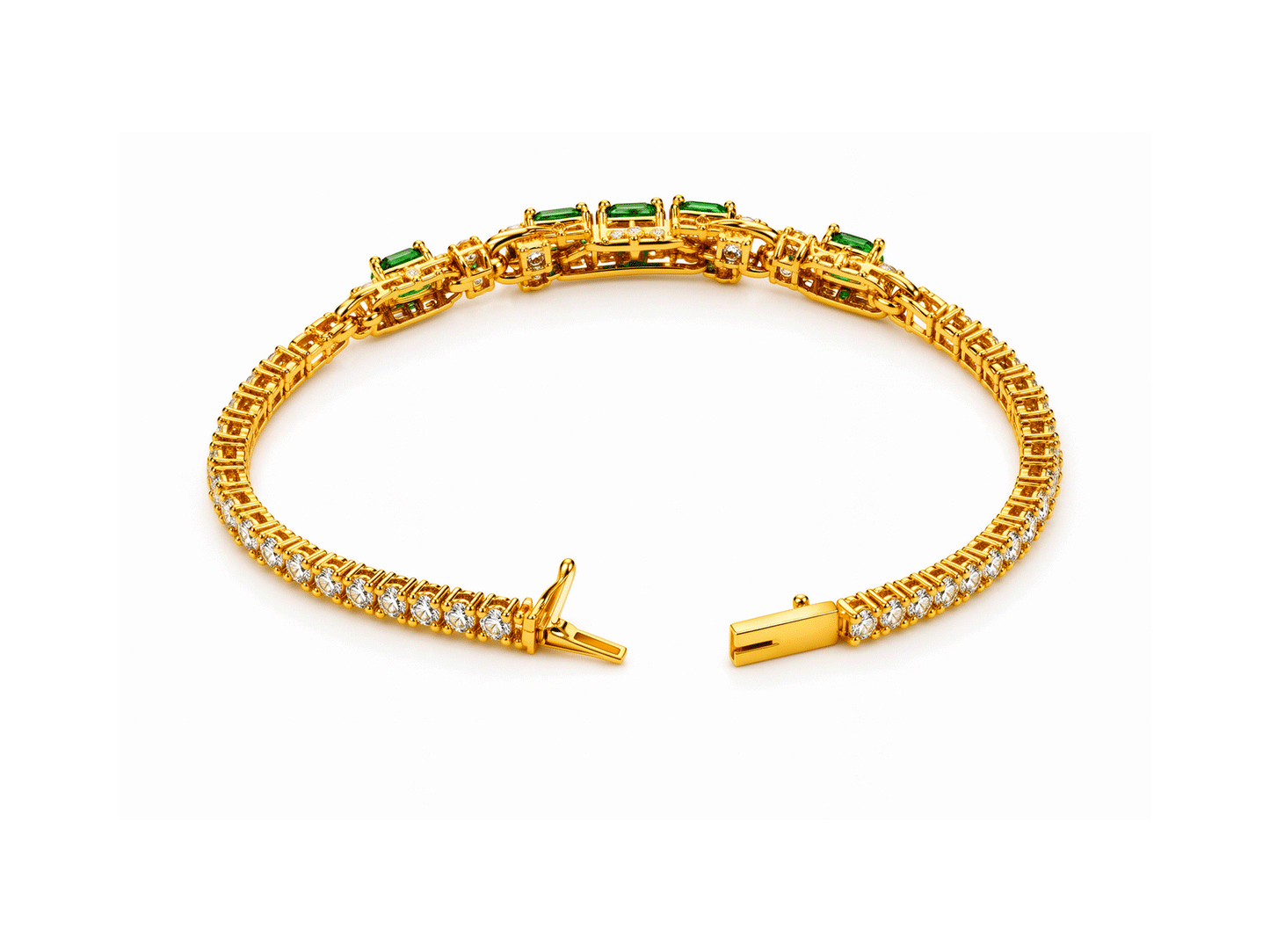 Emerald and Diamond Bracelet - 18ct Yellow Gold