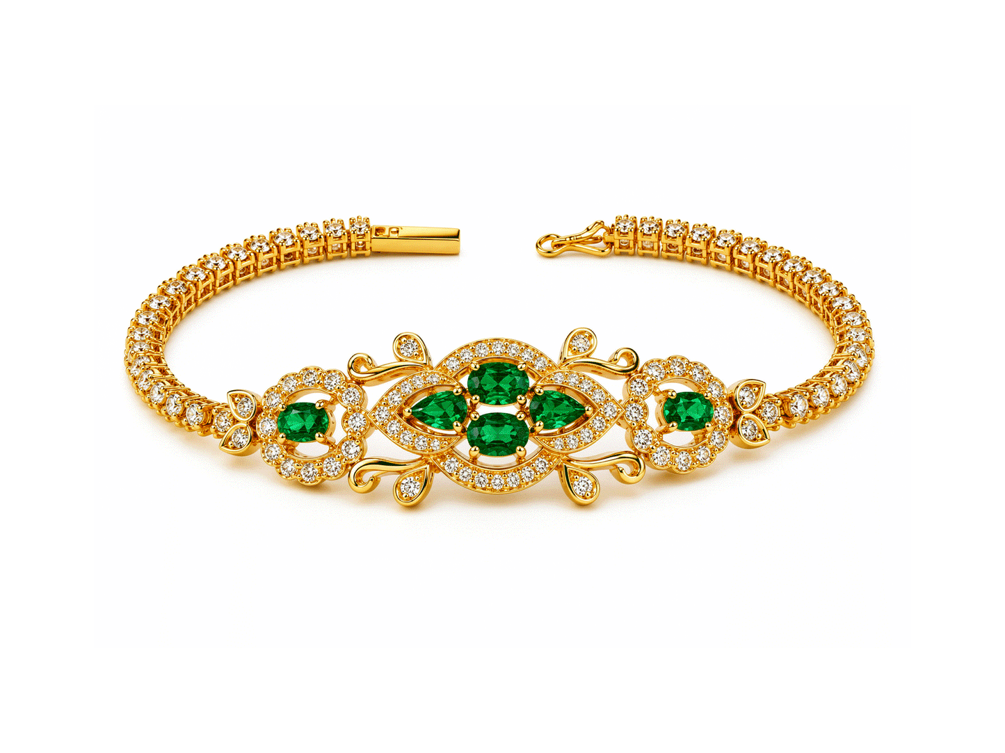Emerald and Diamond Bracelet - 18ct Yellow Gold