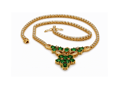 Emerald and Diamond Necklace - 18ct Yellow Gold
