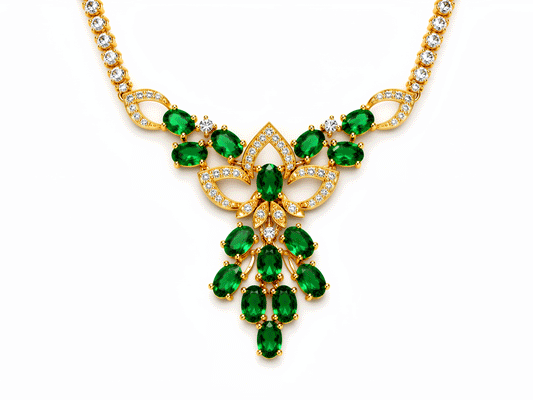 Emerald and Diamond Necklace - 18ct Yellow Gold