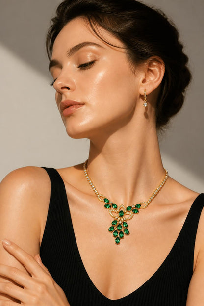 Emerald and Diamond Necklace - 18ct Yellow Gold