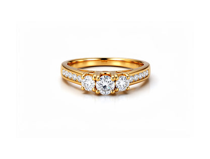 0.75ct Natural Diamond Trilogy Ring - 18ct Yellow  Gold