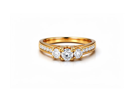 0.75ct Natural Diamond Trilogy Ring - 18ct Yellow  Gold