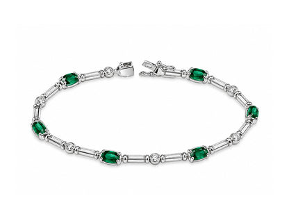 Natural Diamond and Emerald Bracelet (18ct White Gold)