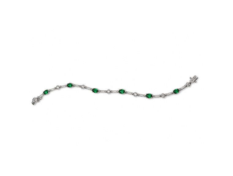 Natural Diamond and Emerald Bracelet (18ct White Gold)