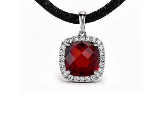 0.48ct Diamond and Garnet Pendant in 18ct White Gold