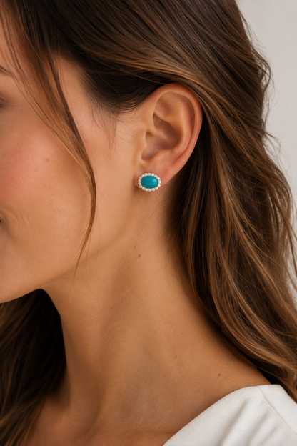 Antique Diamond & Turquoise Earrings (c.1910) – 18ct Yellow Gold