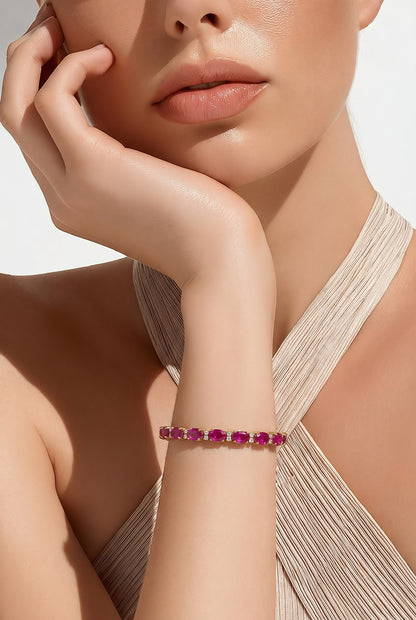 15ct Ruby and Diamond Tennis Bracelet - 18ct Yellow Gold