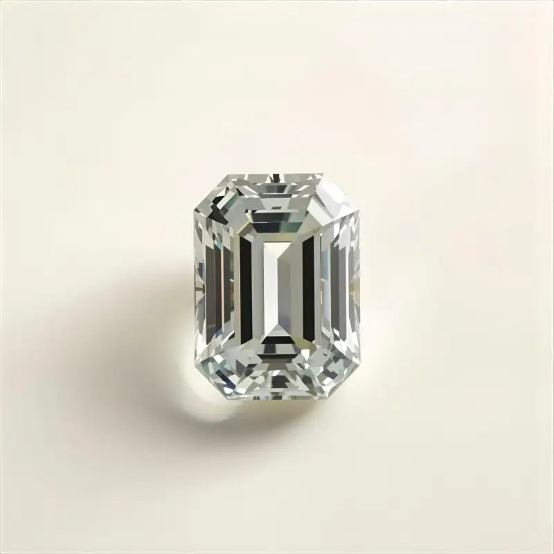 Emerald cut diamond on a light beige background