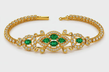 Emerald and Diamond Bracelet - 18ct Yellow Gold