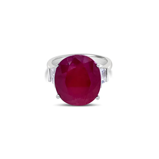 (REF 1253) 0.25ct Diamond 14.04cts Ruby Solitaire Ring (18CT WHITE GOLD)