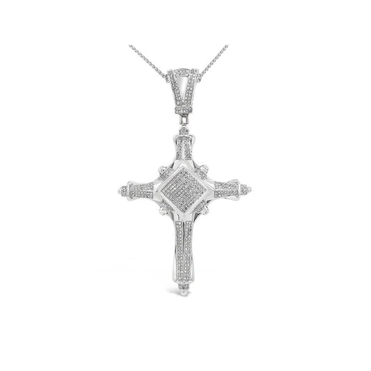 (REF 1386) 4cts DIAMOND CROSS PENDANT WITH CHAIN (9ct WHITE GOLD)