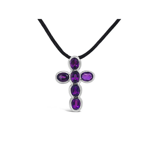 (Ref 1415) 7.21cts Amethyst Cross Pendant (14ct White Gold)