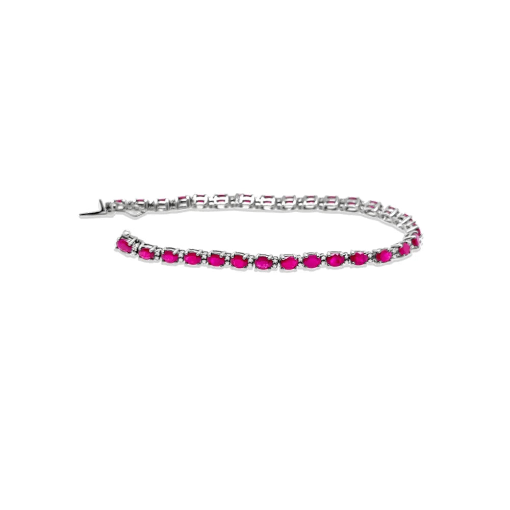 (REF 1514) 0.36ct Diamond 11ct Ruby Tennis Bracelet (18ct White gold)