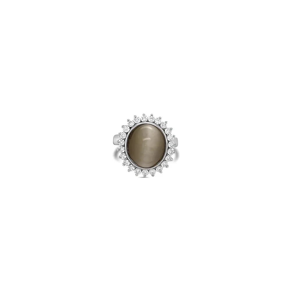 (REF 1616) 0.85ct Diamond 8.38ct Tiger Eye Dress Ring (18ct White gold)