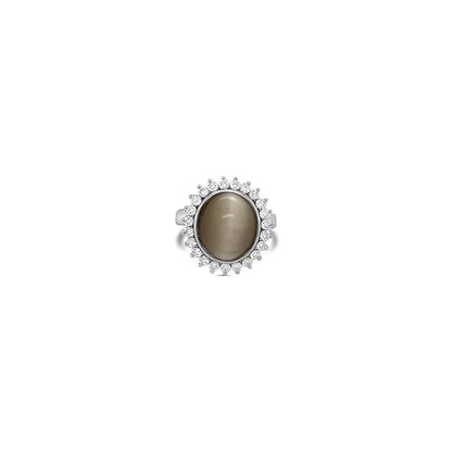 (REF 1616) 0.85ct Diamond 8.38ct Tiger Eye Dress Ring (18ct White gold)