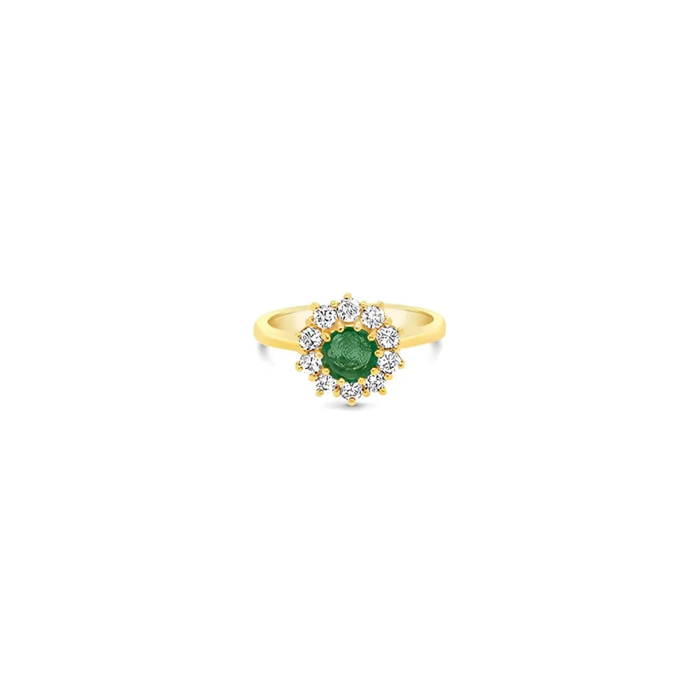 (Ref 1795) 0.30ct Diamond Cluster and 0.67ct Emerald Ring (18ct Yellow Gold)