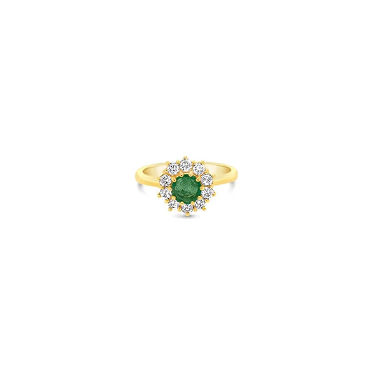 (Ref 1795) 0.30ct Diamond Cluster and 0.67ct Emerald Ring (18ct Yellow Gold)