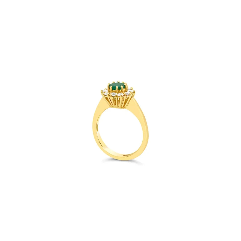 (Ref 1795) 0.30ct Diamond Cluster and 0.67ct Emerald Ring (18ct Yellow Gold)