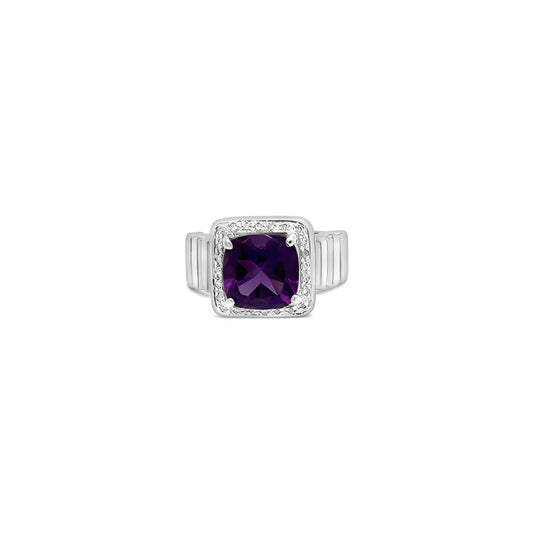 (Ref 1821) 11.4cts Amethyst and Diamond Ring (18ct White Gold)