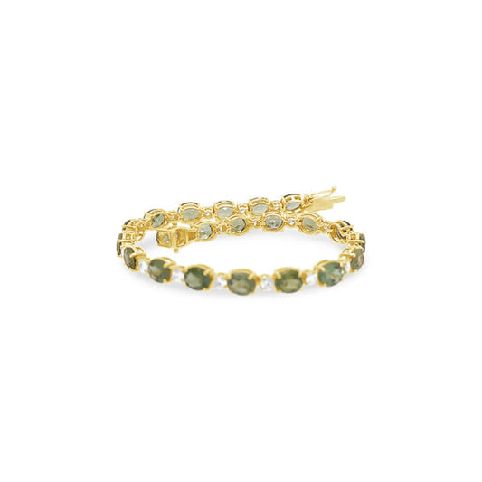 (Ref 1851) 1.73ct Diamond Tennis Bracelet Green Tourmaline (18ct Yellow Gold)