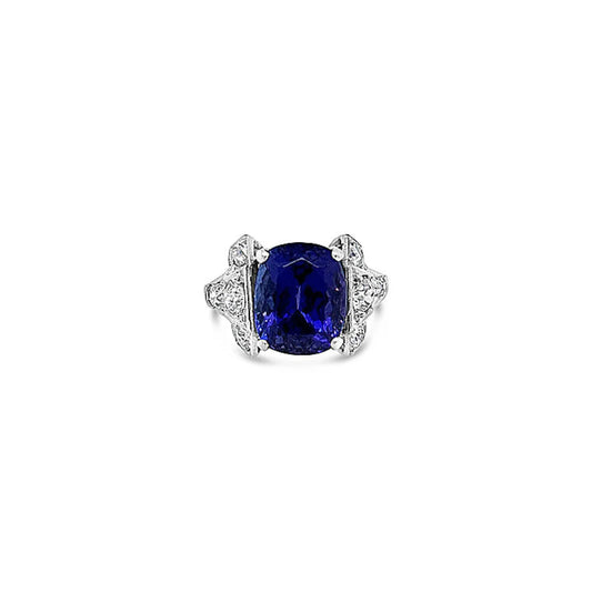 (REF 1939) 1ct Old Cut Diamond 5.65 Tanzanite Dress Ring (Platinum)