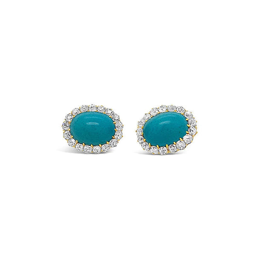 (REF 1941) 2cts Antique Diamond and Turquoise Earrings (18ct Yellow Gold) Antique Circa 1910