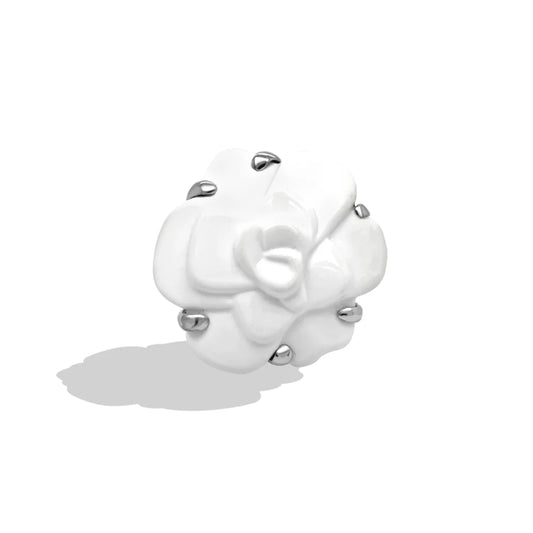 (REF 1948) Chanel Camelia Flower Large Agate Ring (18ct White Gold)